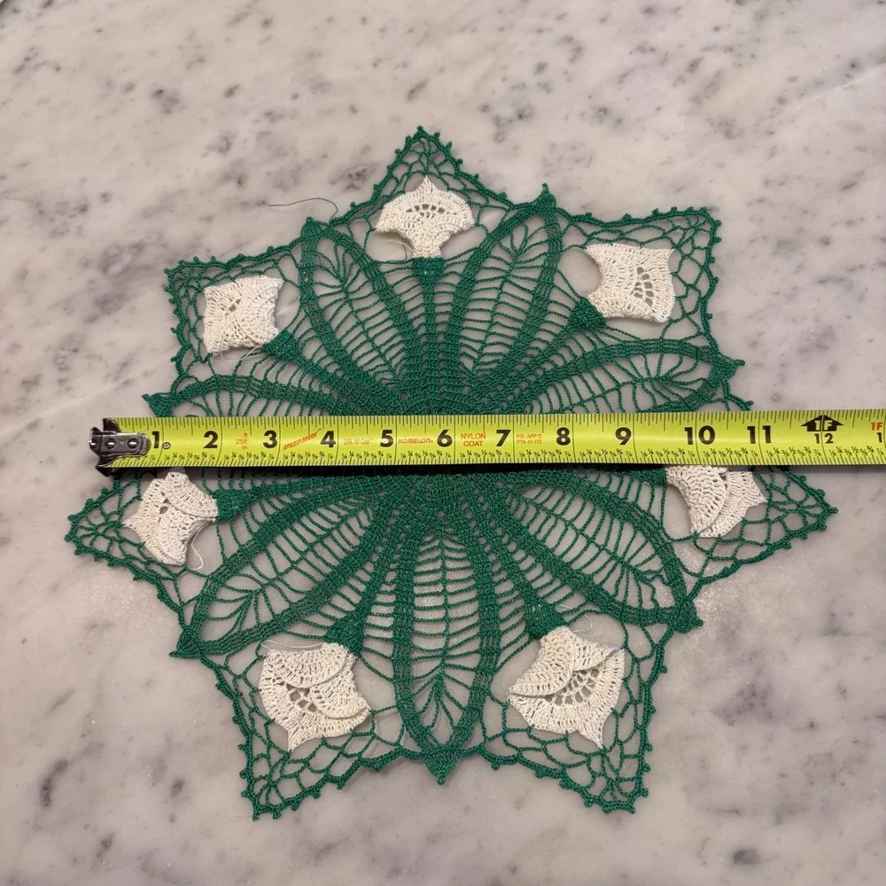Vintage Handmade Crochet Doily Lot 11pc Floral 3D Green White Yellow Lace Set